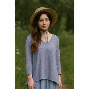 Couleur Lin Italian Craft Lightweight Cottagecore Ditsy Floral Summer Hi Lo Top